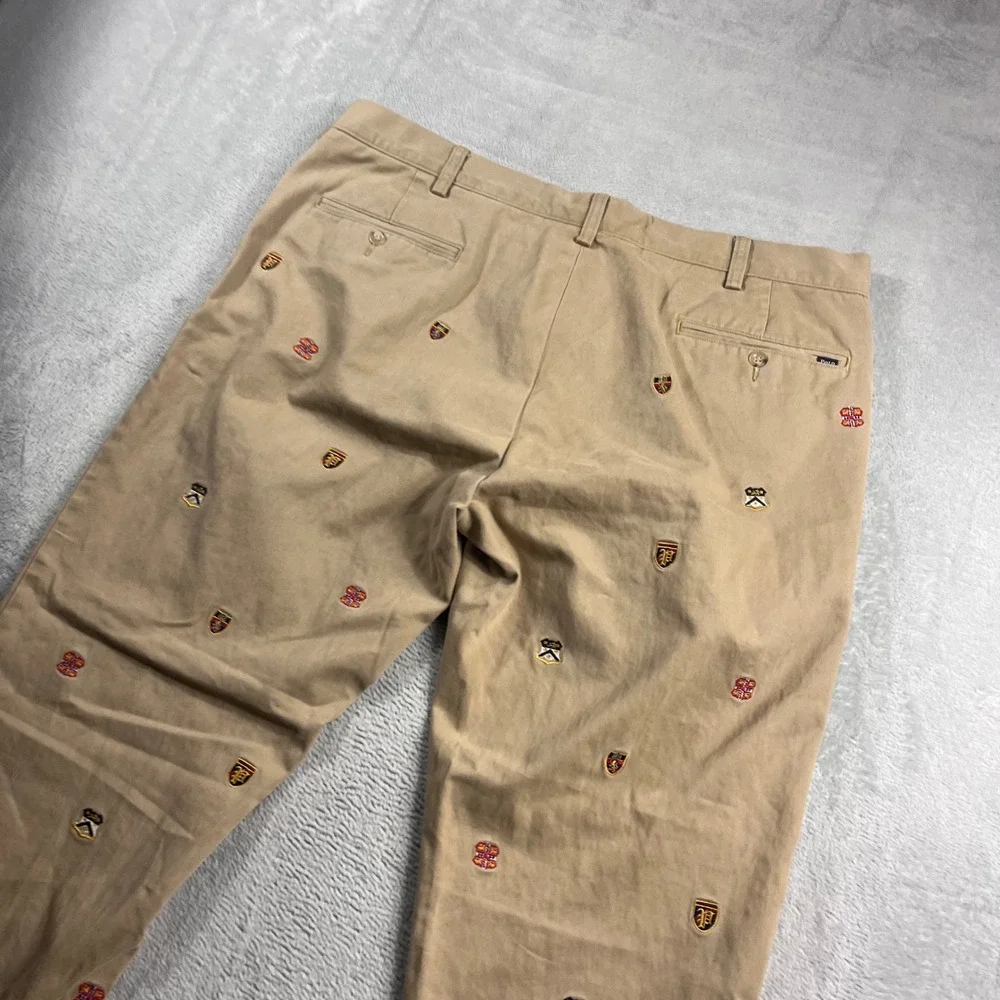 Polo Ralph Lauren Mens 38x30 Slim Fit Embroidered Crest Chino Pants Tan Khaki